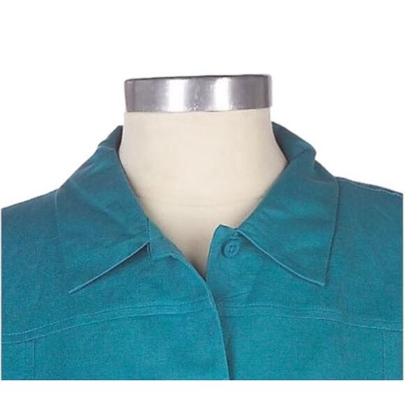 Susan Graver Linen Rayon Long Sleeve Shirt Embroidered & Beaded Teal Green XL - Picture 5 of 10